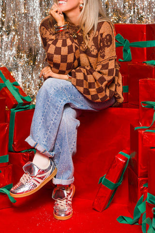 Suéteres de cuello redondo con contraste de patchwork a cuadros 