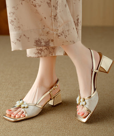 Sandalias gruesas de estilo chino con punta abierta de piel de vaca verde 