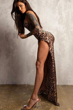 Chain Strap Backless Print Maxi Dress