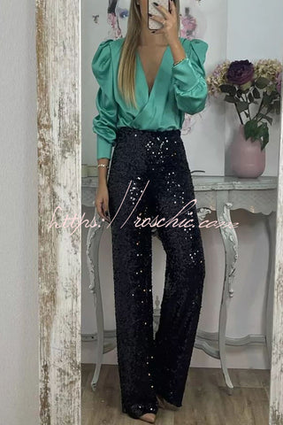 Perfectly Adored – Satinbluse mit überkreuztem Ausschnitt und Puffärmeln 