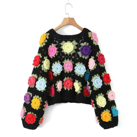 TARUXY Knitted Cardigan Women Autumn Hollow Out Splice Flower Short Sweater Vest Women's Street Fashion Vitage Sweater Woman New