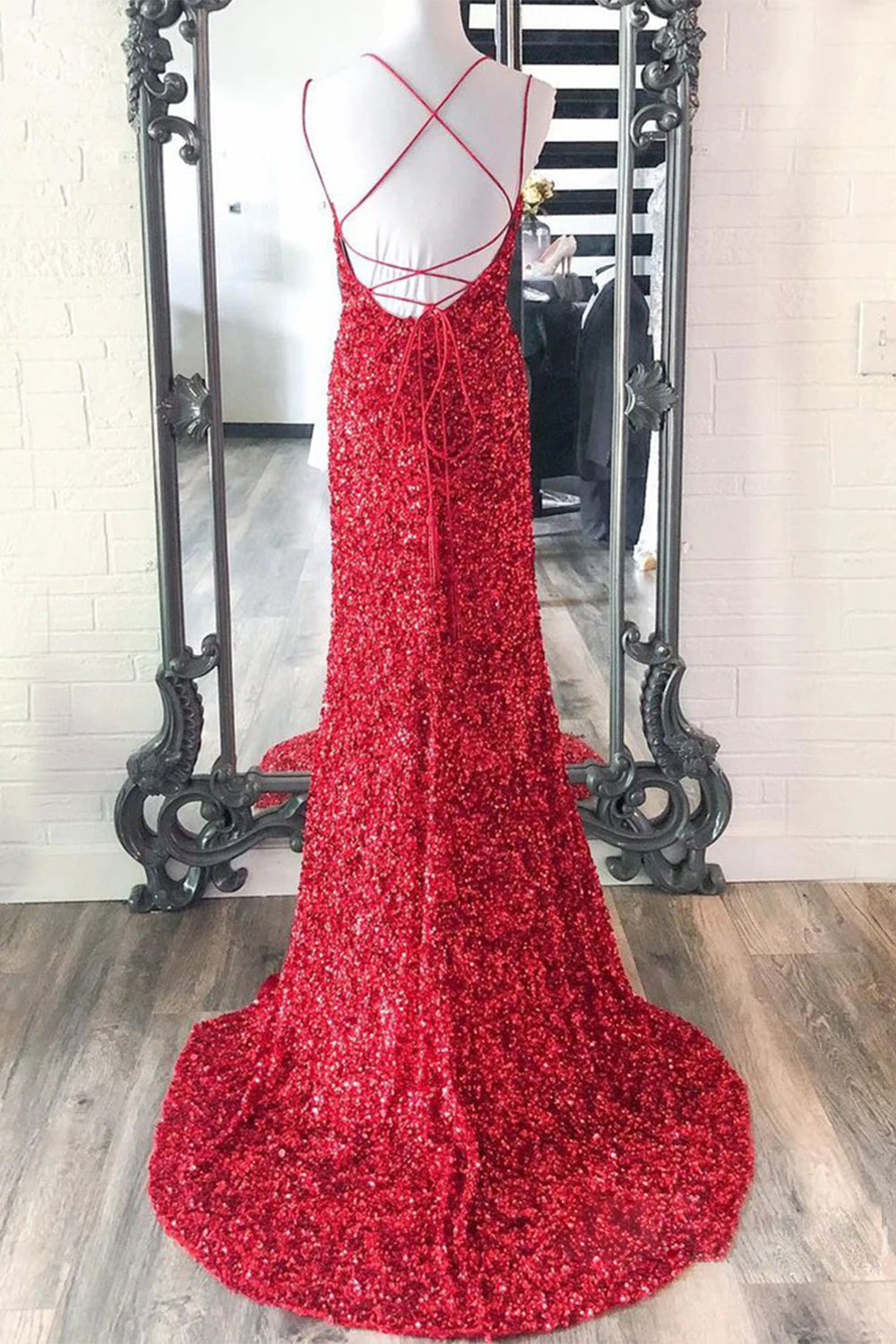 Meerjungfrauen-Glitzer-Pailletten-Kleid, sexy, pinkfarben, rückenfrei, langes Ballkleid