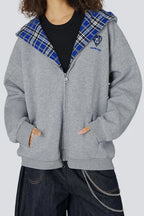 Plaid Lined Loose Fashion Hoodie