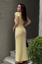 Knit V-Neck Backless Ruffle Maxi Dress