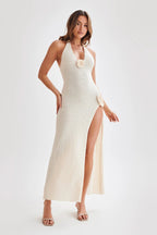 Deep V Backless Knit Maxi Dress