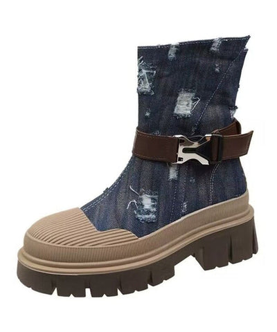 Hellblaue Martin-Stiefel aus dünnem Denim im britischen Stil für Damen 