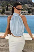 Lace Up Wavy Waist Backless Halter Top