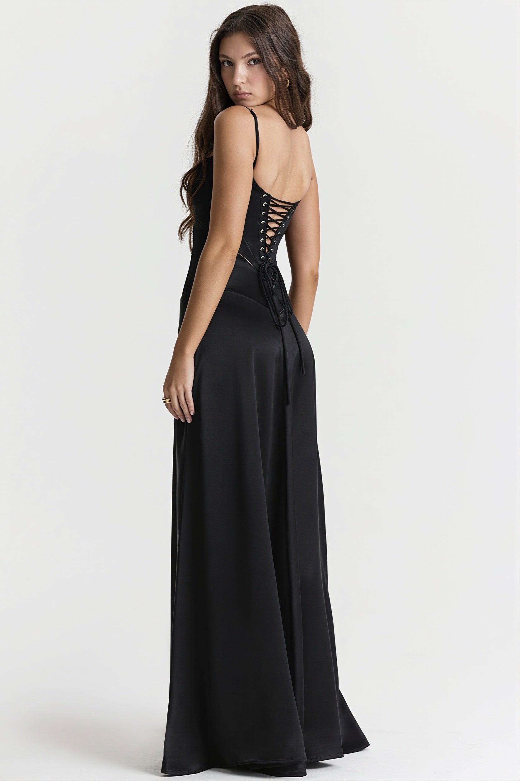 Lined Jacquard Satin Cami Maxi Dress