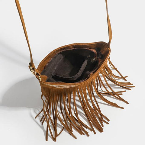 Bolso bandolera marrón con flecos de vaquero occidental 
