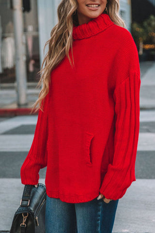 Oversize-Strickpullover mit Rollkragen und Kängurutasche 