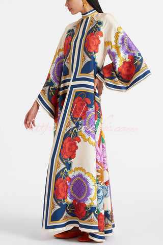Shine The Light Unique Printed High Neck Bell Sleeve Loose Maxi Dress