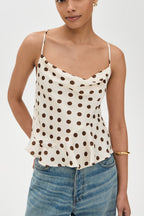 Ruffle Draped Neck Polka Dot Tie Back Cami Top