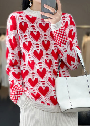 Rot Gemütliche Patchwork Kaschmir Stricken Pullover O Neck Frühling 