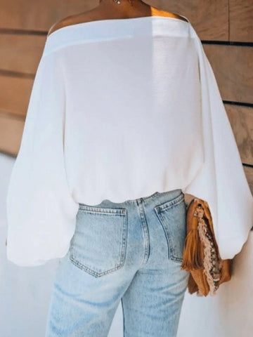Camiseta sencilla holgada de tres colores con mangas abullonadas y estampado liso 