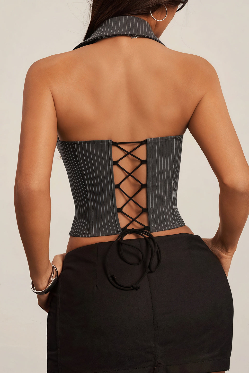 Striped Bow Tie Fishbone Halter Top