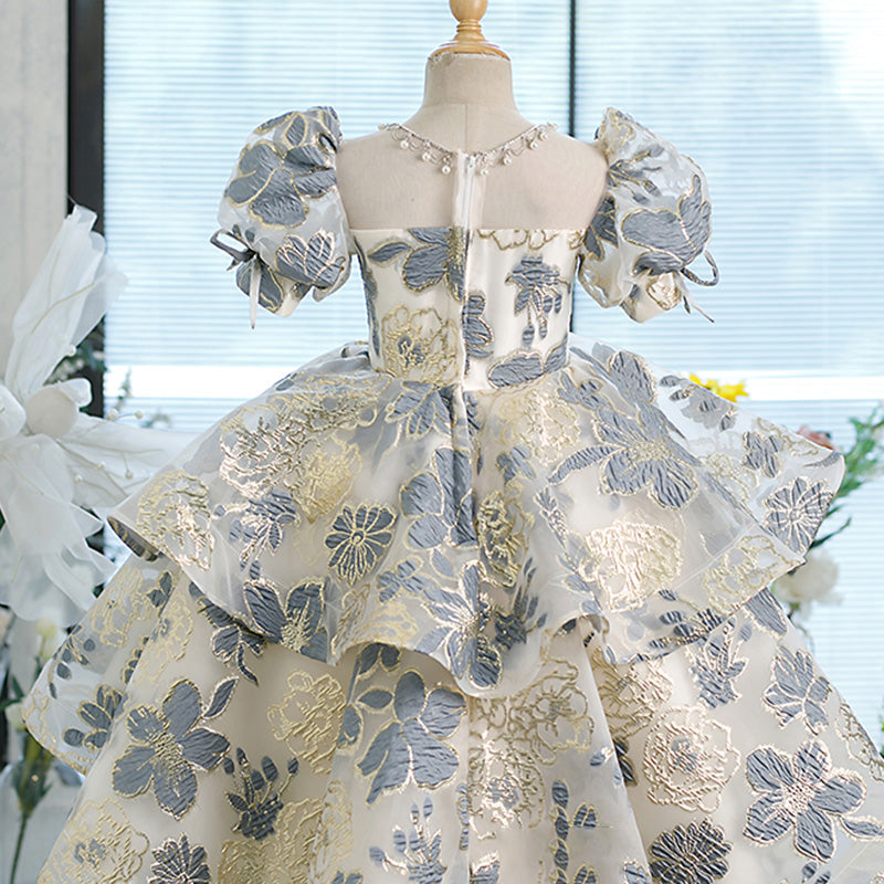 Niedliches Kleid mit Blumenstickerei für Babys und Kleinkinder, Festkleid für die Erstkommunion, Prinzessinnenkleid 