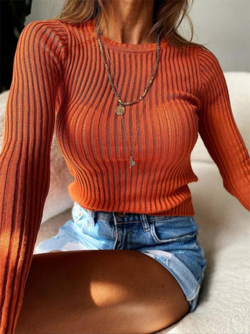 Camiseta de verano acanalada de manga larga transparente para mujer, informal, de punto acanalado, jersey de punto blanco, sexy 