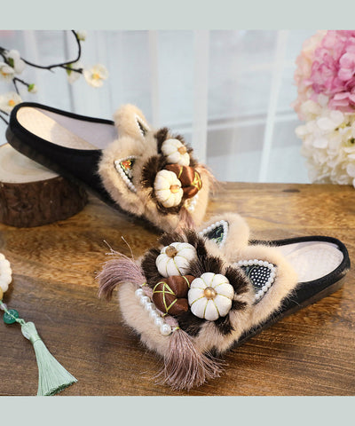 Frauen Spleißen Hausschuhe Schuhe Kaffee Stickerei Quaste 