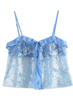Glitter Ruffle Sequin Cropped Cami Top