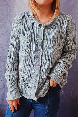 Cárdigan informal de cuello redondo con rotos y lisos (3 colores) 