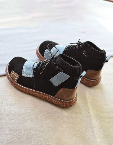 Handgemachte Retro-Winterstiefeletten mit Khaki-Nähten 