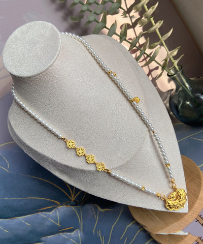 Collar con colgante de perlas de aleación de plata de ley blanca para mujer 