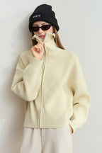 Naval-Collar Zip Lazy-Style Thick Knit Cardigan