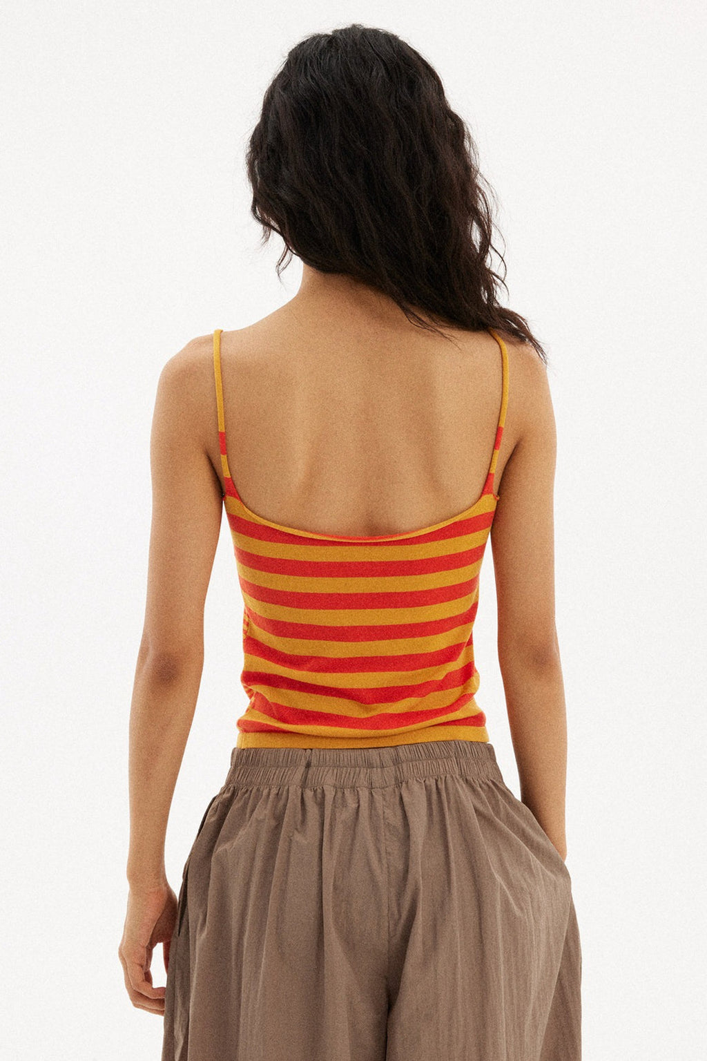 Casual Striped Orange Stretch Slim Cami Top