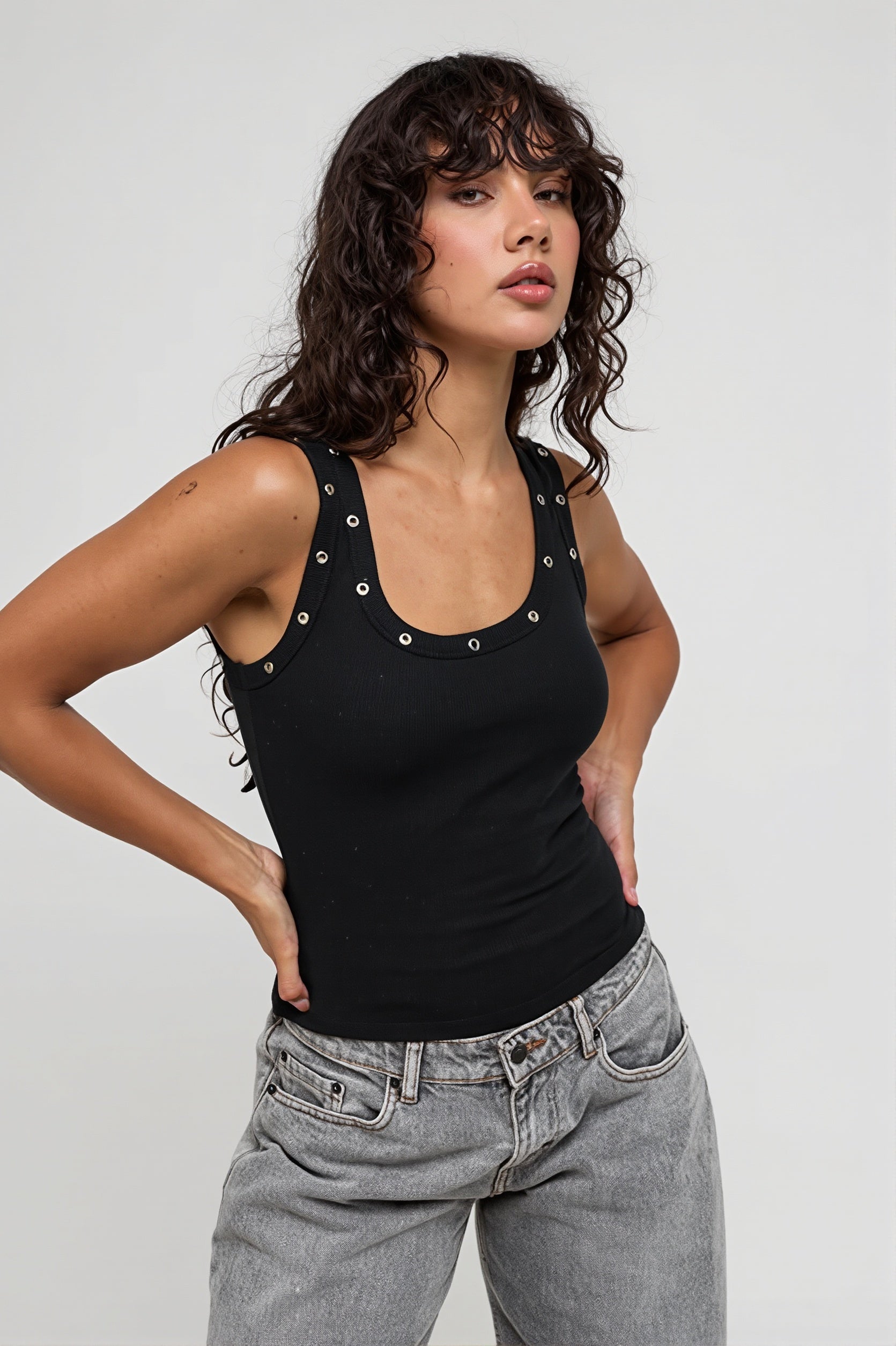 Ribbed Grommet Bodycon Cami Tank Top