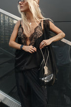 Sexy Lace Patchwork Deep V Neck Cami Top