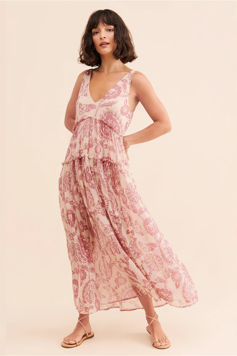 Boho Sleeveless Floral Print Maxi Dress