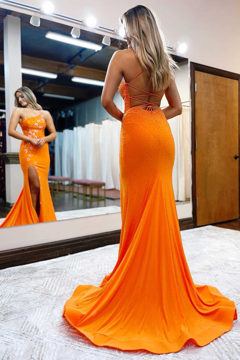 Mermaid One Shoulder Beaded Jersey Prom Dress with Beading
