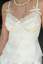 Sweet Satin Bow Ruched Cami Top
