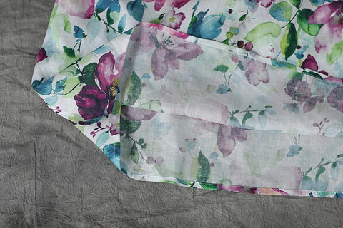 Short Sleeve Casual Loose Flower Linen Dress