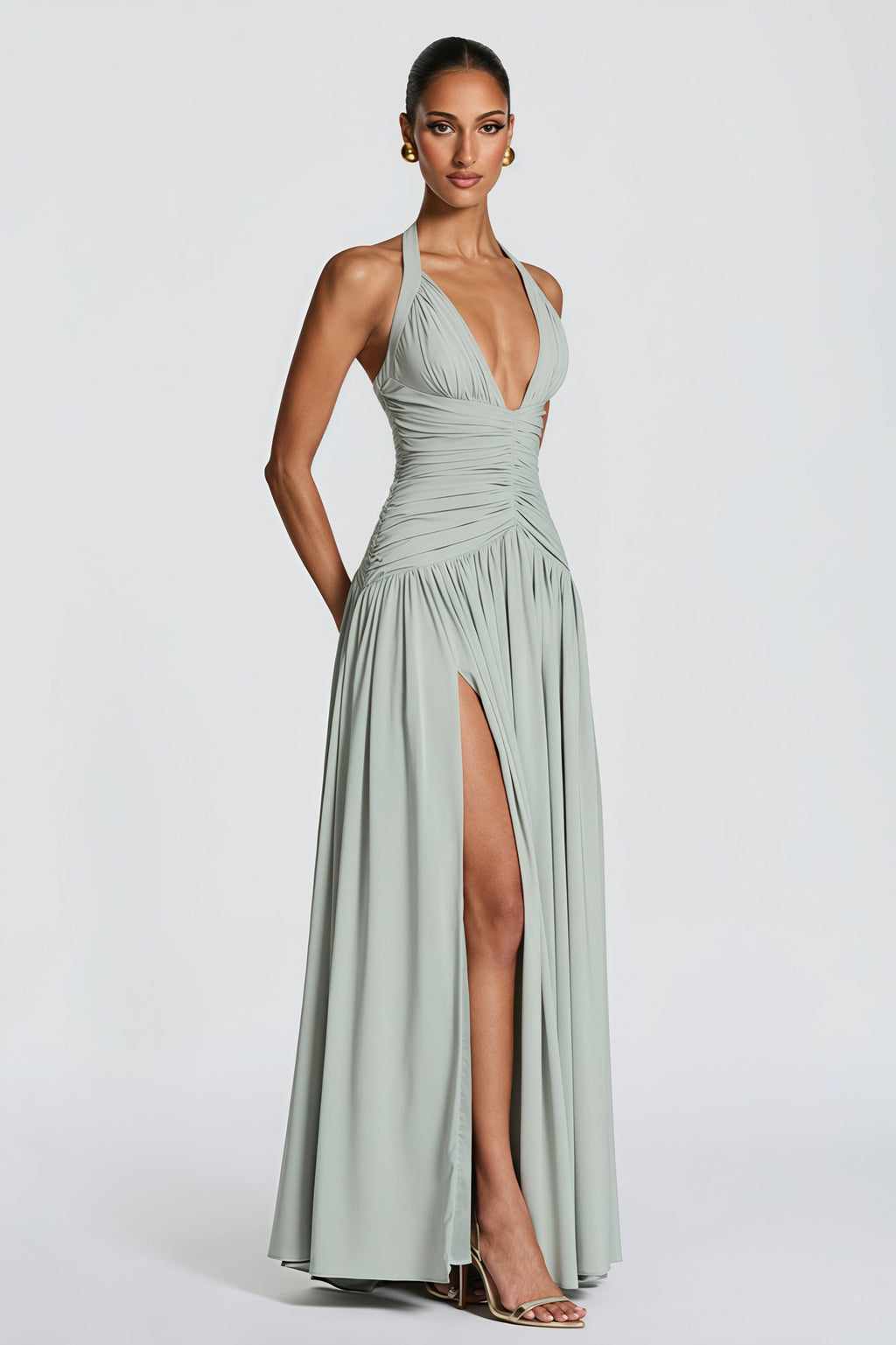 Elegant Halter Neck Slit Backless Maxi Dress