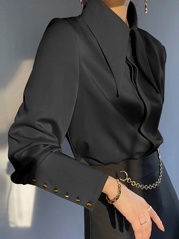 Long Sleeves Loose Buttoned Lapel Blouses&Shirts Tops