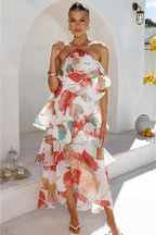 Tiered Ruffle Chiffon Print Maxi Dress