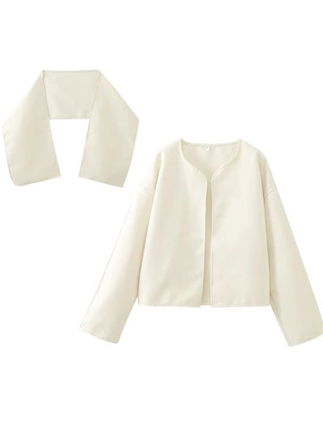 Bufanda de retazos blanca con estampado de Tossy, abrigo para mujer, holgado, de cintura alta, elegante, de manga larga, cárdigan de lana con bolsillo, ropa de abrigo corta a la moda para mujer 