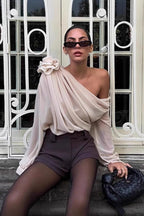Sheer Mesh Floral Asym Chiffon Blouse