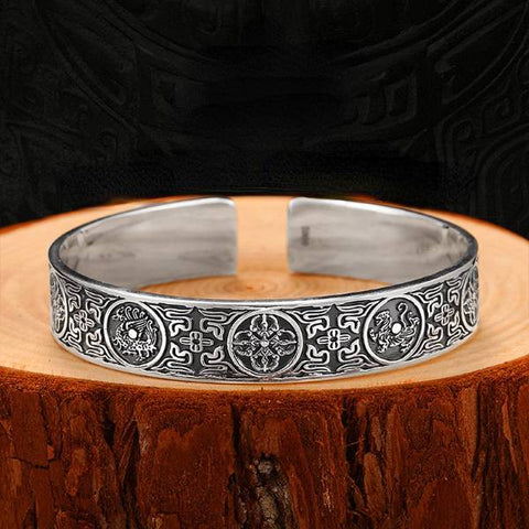 Sterling Silver Vintage Vajra Pestle Lucky Beast Bracelet