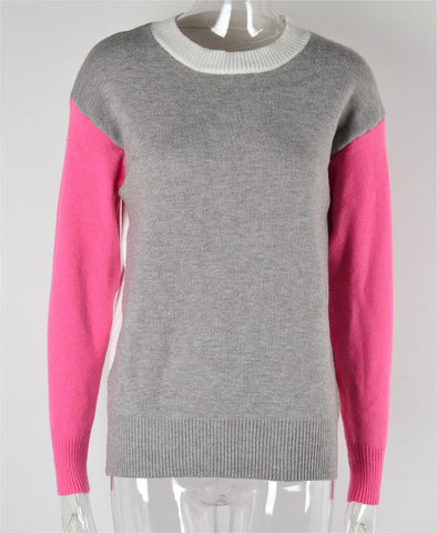 Autumn Winter round Neck Sweater Color Matching Knitwear Sweater Women