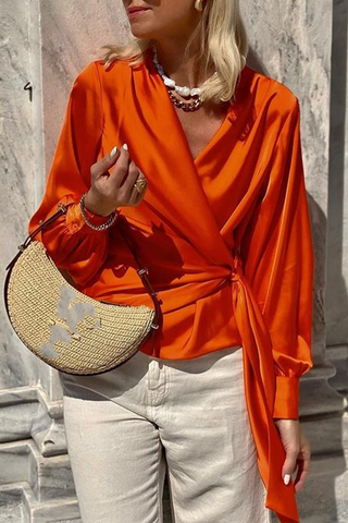 Elegante, einfarbige Blusen mit V-Ausschnitt und Schnürung 