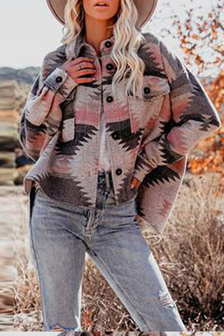 Oberbekleidung mit Vintage-Print und Umlegekragen mit Taschenschnalle 