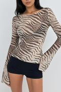 Sexy Mesh Zebra Print Sheer Blouse