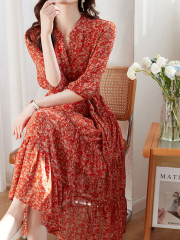 Alexis Vintage Chiffonkleid mit Rüschen und Blumenmuster 