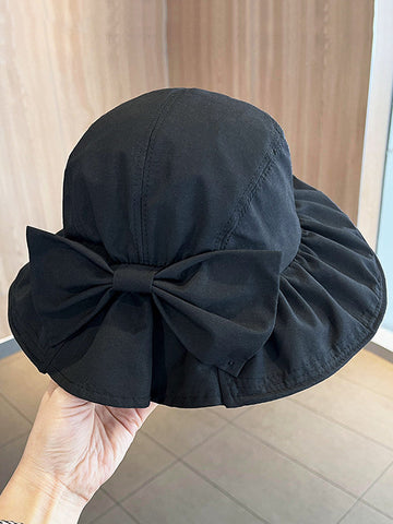 Sun-protection Bowknot Pleated Solid Color Fisherman Hat Sun Hat