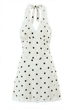 Polka Dot Lace Trim Halter V Neck Mini Dress
