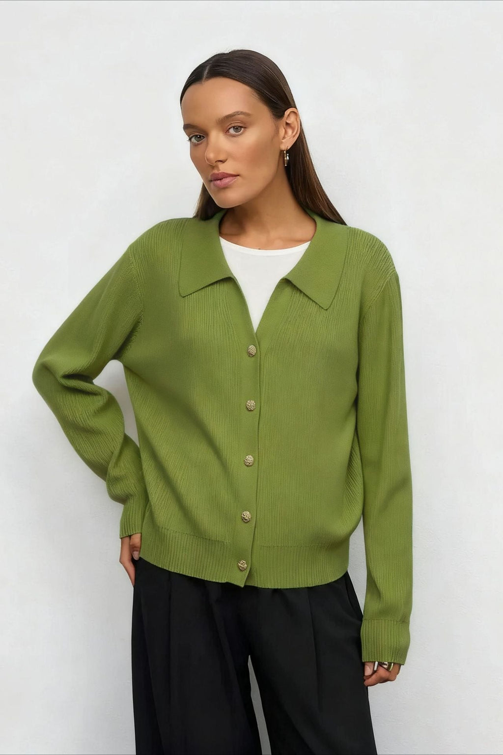 Solid V Neck Button Down Cardigan