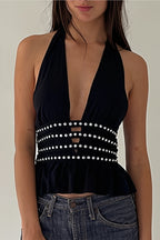 Hollow Out Backless Halter Top