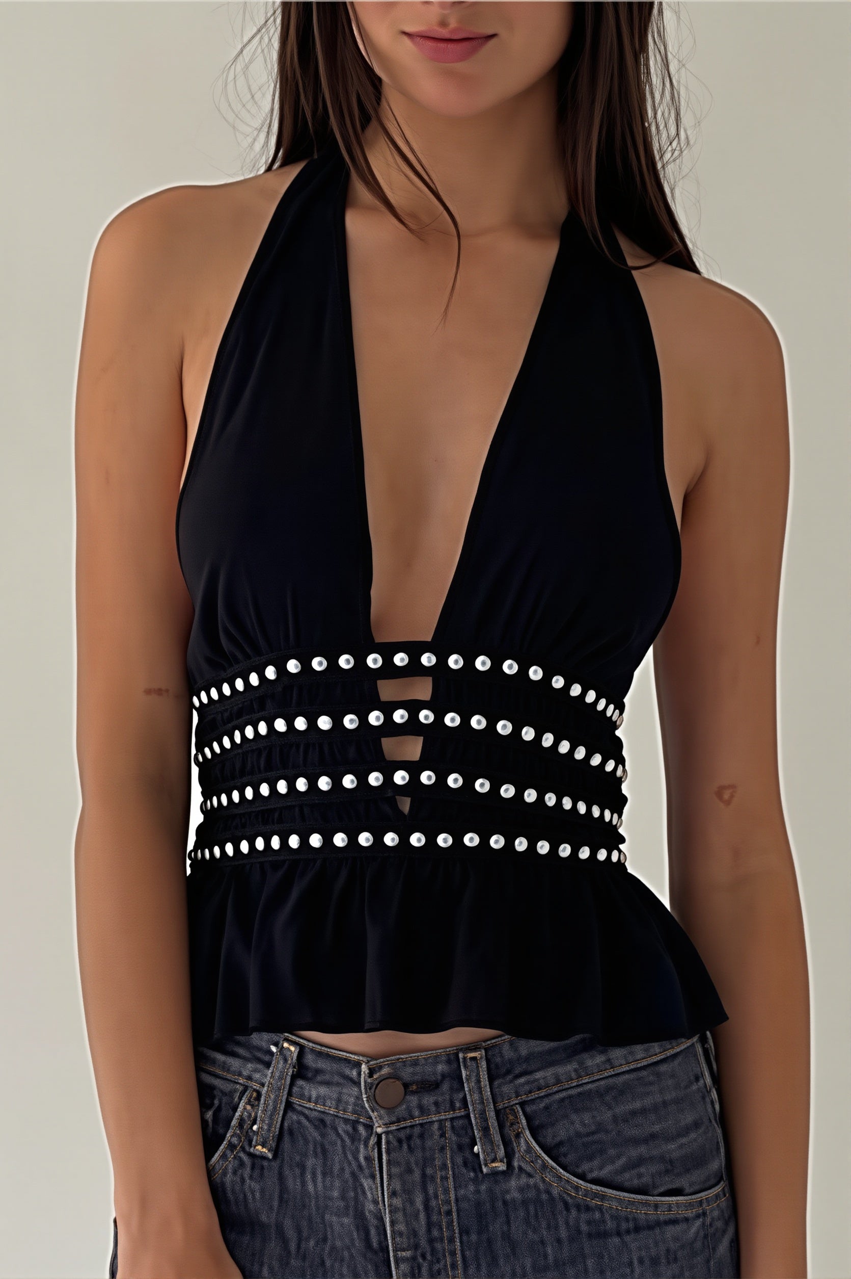 Hollow Out Backless Halter Top
